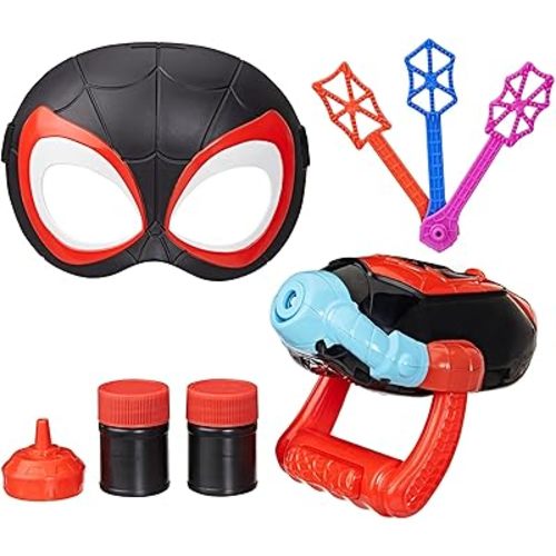 Spidey and his Amazing Friends Marvel Water-Webs Miles “Spin” Morales Electronic Bubble Slinger Role Play Set with Mask, Super Hero Toys for Kids,, Ages 3+ (Amazon Exclusive)