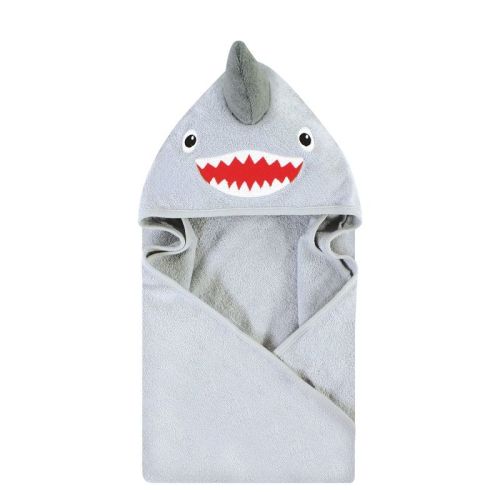 Hudson Baby Infant Boys Cotton Poly Animal Face Hooded Towel, Shark, One Size