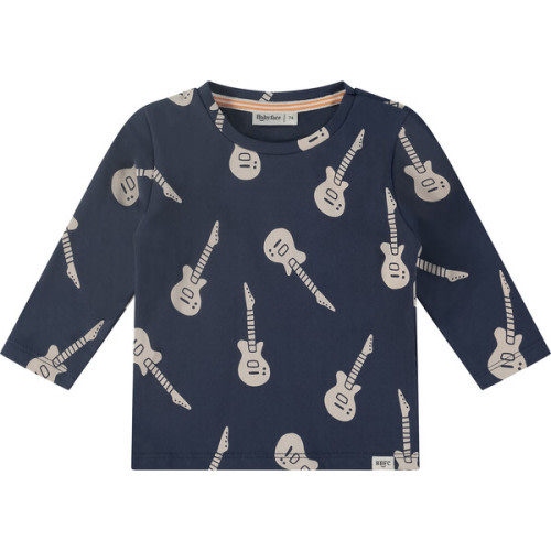 Baby Boy Guitar Print Long Sleeve T-Shirt, Indigo - Babyface Tops | Maisonette