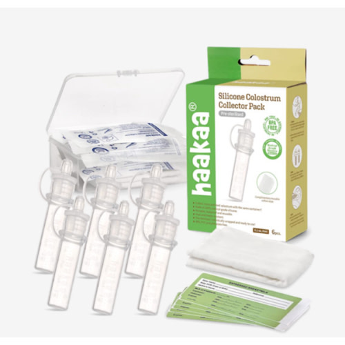 haakaa Colostrum Collector Kit Breast Milk Collector with Cotton Cloth Wipe and Storage Case, Ready-to-Use, Reusable, 4ml/6pcs