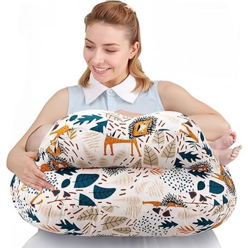 Nursing Pillow for Breastfeeding - Ergonomic Comfort & Support Baby Pillow for Bottle Feeding and Breastfeeding, Easier and Healthier Nursing, Firm Fiber Fill, with Removable Cover (Lion)