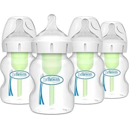 Dr. Brown’s Natural Flow® Anti-Colic Options+™ Wide-Neck Baby Bottles 5 oz/150 mL, with Level 1 Slow Flow Nipple, 4 Pack, 0m+