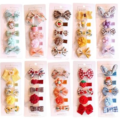 FZBNSRKO Hair Clip, 25pcs Cute Rainbow Baby Girl Hair Clips, Children Hair Clips for Infants Toddlers Kids, Polyester Printed Fabric, Snap Closure, Set of 5 Random Styles