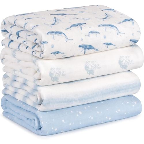Amazon.com: CIVARUA KIDS Muslin Swaddle Blankets for Newborn, 4 Pack Cotton Baby Blankets for Boys, Large 31.5 x 43.3 Breathable Soft Receiving Blanket, Essentials Swaddle Wrap Burping Clothes, Blue Whale : Baby