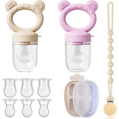4 Pack Stylish Anti-Drop Fruit Pacifier Feeder, Breastmilk Popsicle Molds for Teething with Lids, Teether Pacifier, The Perfect Food Feeder, Silicone Feeder Teethers, Baby Teether, Baby Fruit Feeder