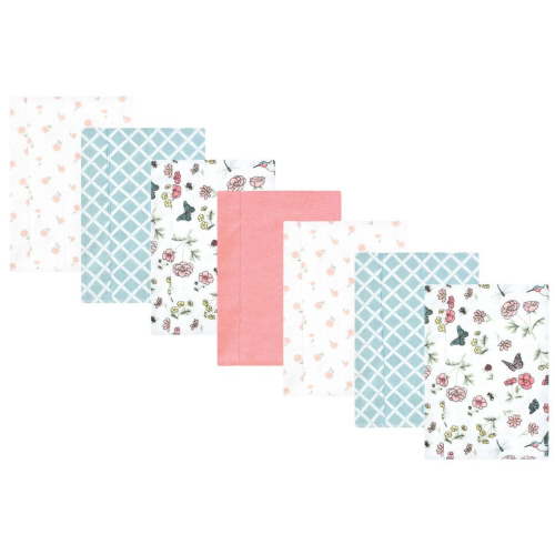 Hudson Baby Infant Girl Cotton Flannel Burp Cloths, Hummingbird Garden 7 Pack, One Size