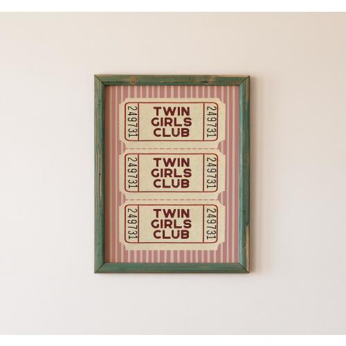 Twin Girls Club Wall Art Print | Retro Ticket Print | Twin Nursery Decor | UNFRAMED | KIKIANDNIM