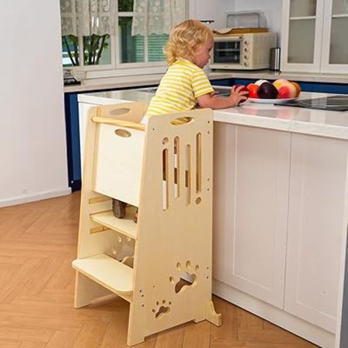 Toddler Standing Tower, Height-Adjustable Step Stool for Kids,Easy to Assemble and Move,Nursery Step Stool for Kitchen and Bathroom,an Assistant for Cultivating Your Child's Independence-Natural
