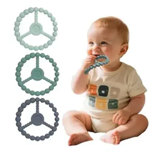 Baby Teething Rings 3 Pack, Silicone Teether Toys for Babies 0-6 & 6-12 Months, Freezable Ring Teethers Toddler Chew Relief Essentials, Infant Boys & Girls Stocking Stuffers (Mint Green Blue)