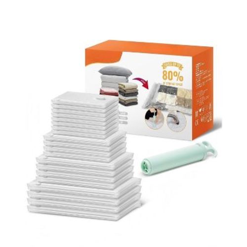20 Pack Vacuum Storage Bags Compression Airtight Zipper Bags with Hand Pump for Bedding, Clothes, Travel Storage