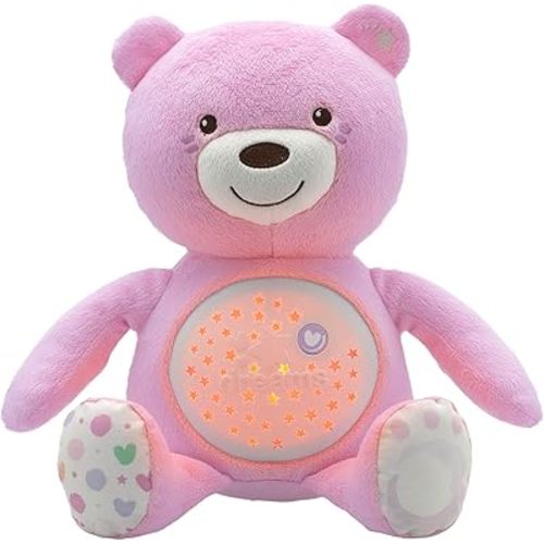 Chicco First Dreams Baby Bear Plush Bear, Soft Plush Projector with Night Light Children, Bright Effects and Relaxing Melodies, Pink - Baby Toys 0 Months +