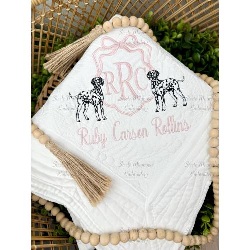 Dalmatian Dogs Baby Blanket Dalmatian Nursery Decor Custom Dog Blanket Embroidered Name Baby Heirloom Quilt Personalized Baby Shower Gift