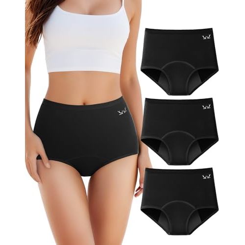 TANSTC Period Underwear for Women Heavy Flow Leakproof Panties Teens High Waisted Menstrual Postpartum Hipster Briefs -3 Pack
