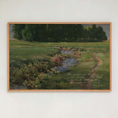 "He Restores My Soul" Psalm 23 Wall Art | Horizontal | Frame Color: Dark Brown | Size: 42x28 | Grace15 for 15% off + Free Shipping