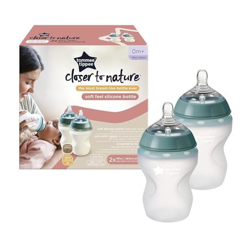 Tommee Tippee Closer to Nature Anti-Colic Silicone Baby Bottles, 9oz, 2 Count