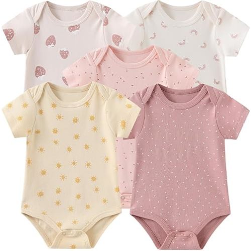 Kiddiezoom Newborn Baby Unisex Cotton One-Piece Bodysuits Baby Gift 5-Pack Baby Clothes