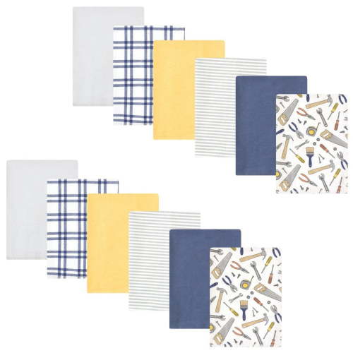 Hudson Baby Infant Boy Cotton Flannel Burp Cloths Bundle, Construction Work, One Size