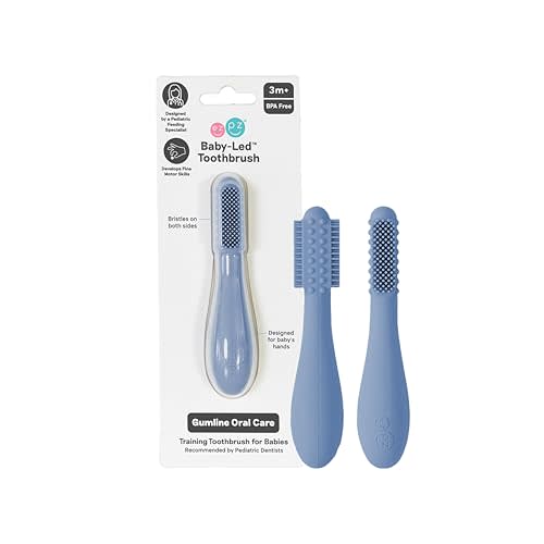 ezpz Baby-Led Toothbrush (Indigo) - 3 Months + - 100% Silicone Infant Toothbrush with Sensory Bumps - Cleans Gums + New Teeth - Improves Hand-to-Mouth Coordination, Self-Feeding Skills