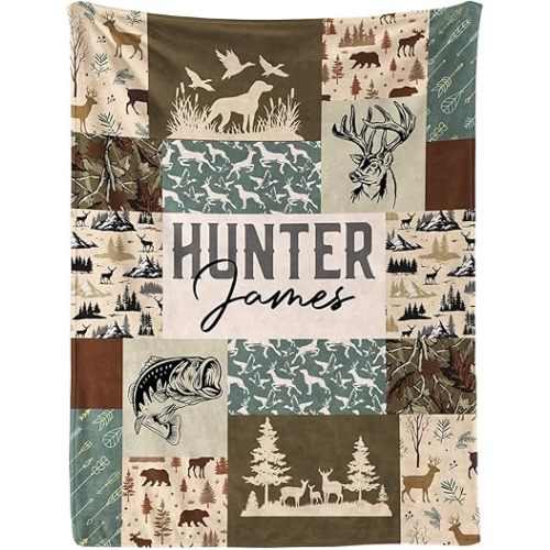 Master5line Personalized Hunting Fishing Blanket, Duck Baby Throw, Toddler Throw, Baby Boy Blanket with Name, Hunting Nursery, Baby Bedding