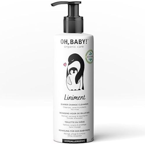 Oh, Baby! Liniment – 2-in-1 Diaper Change Cleanser & Moisture Barrier Care 400 ml | Organic, Vegan, Fragrance-Free, Hypoallergenic | With Almond Oil & Thermal Water, Pre- & Probiotics