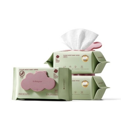 Bc Babycare Cloud Moist Baby Wipes - Hypoallergenic & Unscented for Sensitive Skin, Extra Thick, 99% Water, Plant-Based 3 packs 240 counts