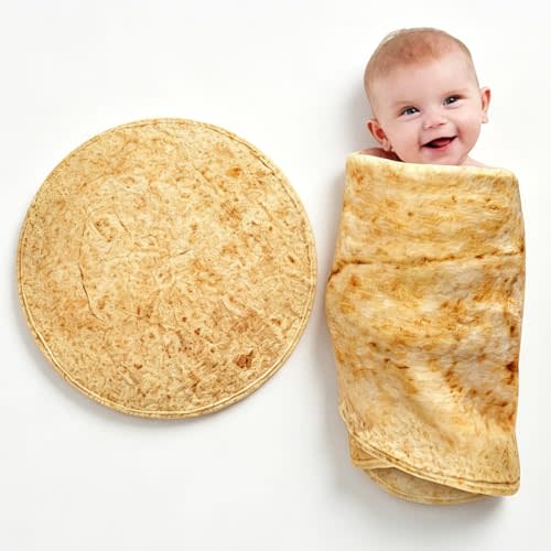 Lhedon Tortilla Baby Blanket 285GSM Soft Flannel Swaddle Wrap | Newborn gifts, baby shower, boys girls, 0-3 6-9 months, wearable wrap, cozy nursery, funny food theme
