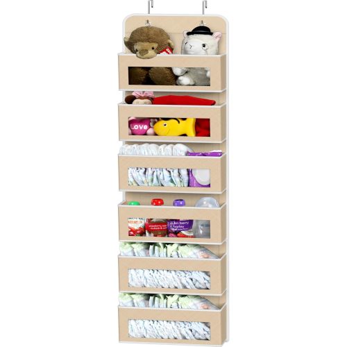 Simple Houseware 6 Clear Window Pocket Over Closet Door Storage Hanging Organizer for Bedroom, Bathroom, Pantry, Beige