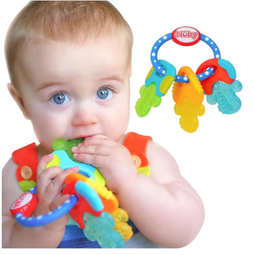 Nuby Ice Gel Teether Keys - Silicone Soothing Baby Teether Toys for Infants - Gentle for Sore Gums Colorful and Fun Toys - Safe and Durable Infant Baby Teething Toy - Blue
