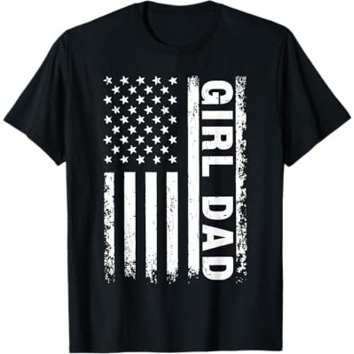 Fathers Day Proud Dad Of Girls Mens Dad American Flag T-Shirt