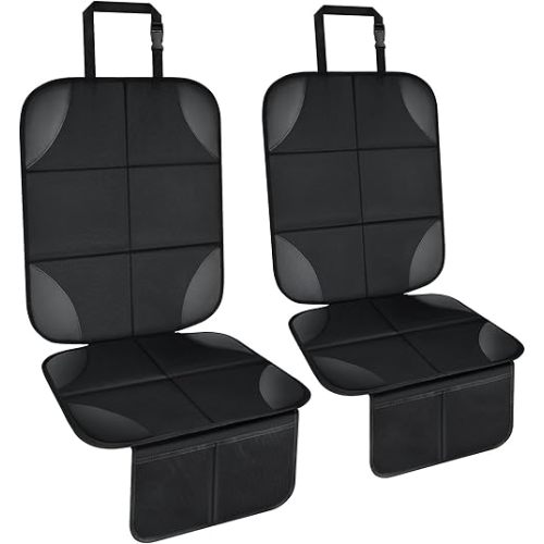 Baby Car Seat Protector for Child Car Seat, Baby Car Seat Cover Waterproof 600D Fabric Padding Non-Slip Backing 2 Mesh Pockets, Carseat Protector for Travel Vehicles Baby Pets (Black-2pcs)