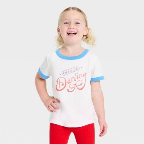 Toddler Girls' 4th of July Short Sleeve Darling Classic T-Shirt - Cat & Jack™ Cream 2T