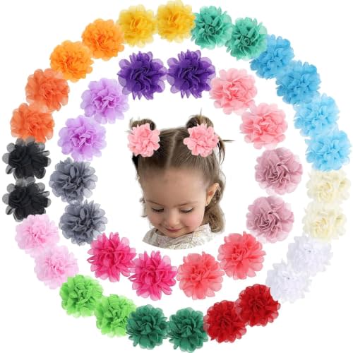 OAOLEER 40pcs 2" Flower Baby Hair Bows Clips,Chiffon Flower Tiny Hair Clips | Fine Baby Hair Accessories for Girls Infants Toddlers Set of 20 Pairs