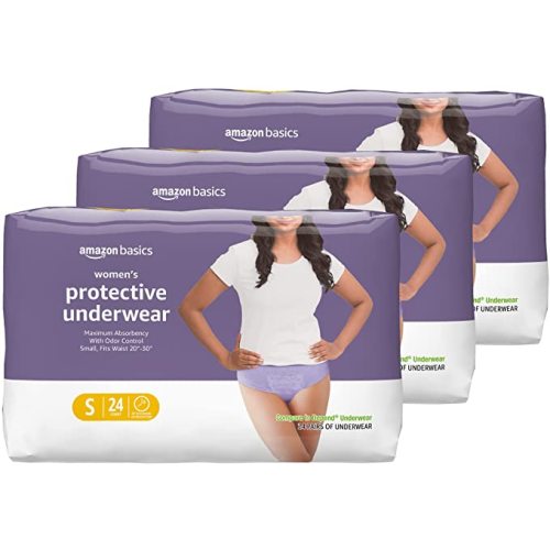 Amazon Basics Incontinence Underwear for Women, Protective, Disposable, Postpartum, Maximum Absorbency, Small, Lavender, 72 Count (3 Packs of 24)
