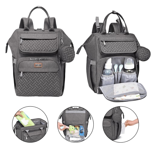BabbleRoo Wide Top Diaper Bag Backpack- Dark Gray