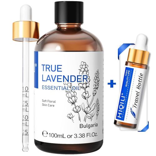 HIQILI Lavender Essential Oil - 100% Pure Undiluted, for Aromatherapy Diffuser at Room & Office, Relax Mind and Better Sleep, Therapeutic Grade | 100ML with Glass Dropper