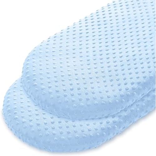 Entisn Bassinet Fitted Sheet Set of 2, 33 x 17 Inch Minky Dot Cradle Sheets for Boys, Soft and Warm Fleece Nursery Bedding for Oval Bassinet Mattresses (Baby Blue)