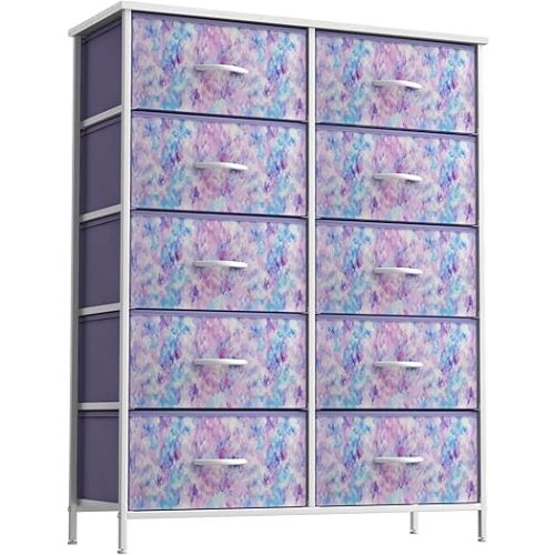 Sorbus Kids Dresser with 10 Drawers - Storage Unit Organizer Chest for Clothes - Bedroom, Kids Room, Nursery, & Closet - Steel Frame, Wood Top & Handles, and Easy Pull Fabric Bins