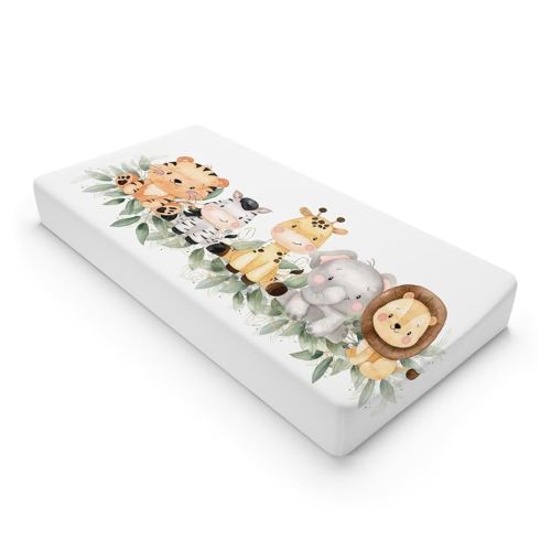 HawSkgFub Safari Jungle Baby Animal Leaf Changing Pad Cover, Natural Elephant Giraffe Zebra Lion Tiger Diaper Change Table Covers, Soft Stretchy Safe Snug Fitted Changing Mat Sheets Fit 32"/34" x 16"