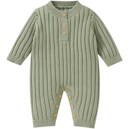 Neiwech Baby Boy Girl Romper Newborn Infant Knit Striped Solid Long Sleeve One Piece Jumpsuit Clothes