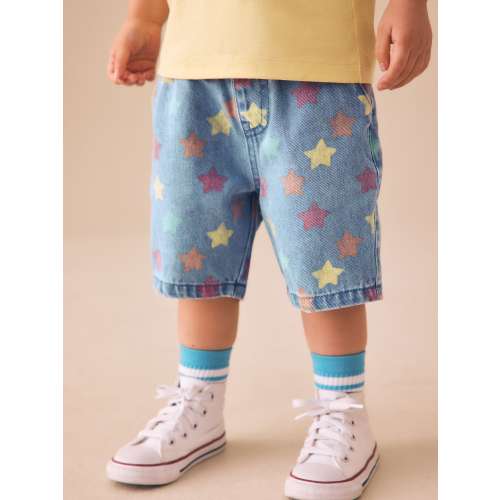 Mid Blue Denim Star Pull On Loose Shorts (3mths-7yrs)