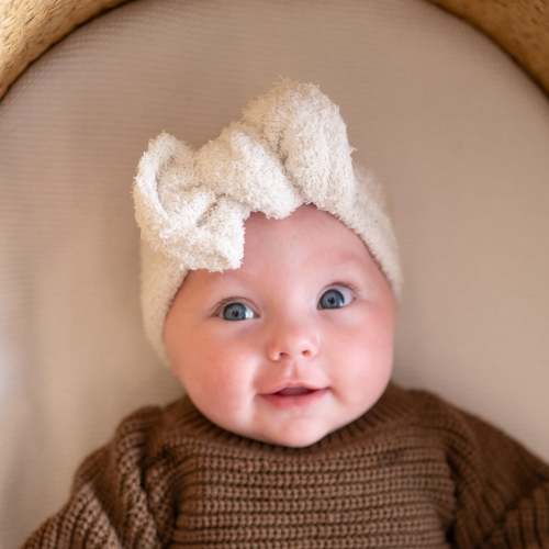 Ivory Teddy Bear Baby Headband (Top Knot Bow) – Harper + Remi