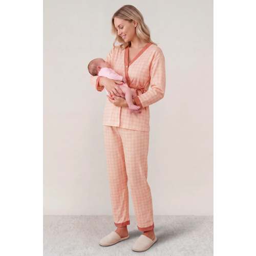 Cotton Houndstooth Nursing Pajama Set