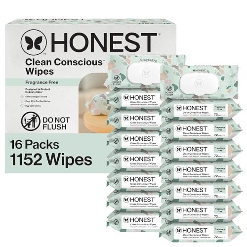 The Honest Company Clean Conscious Multi-Use Baby Wipes for Sensitive Skin, Fragrance Free, Geo Mood, 1152 Count