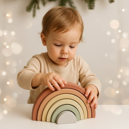 Montessori Rainbow Stacker - Natural Wood Educational Toy for Toddlers