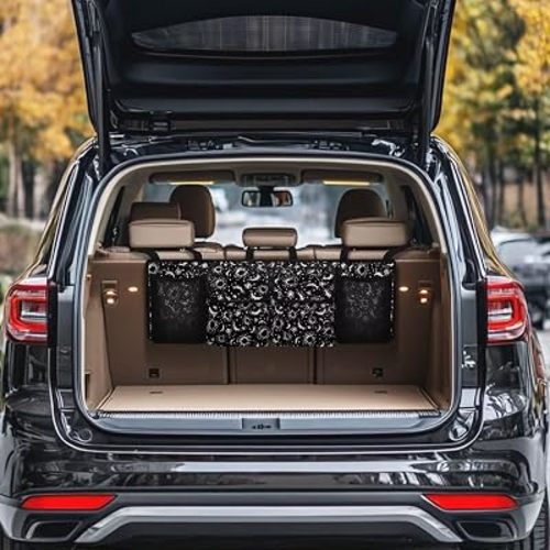 Moon Car Trunk Organizer,Oxford Backseat Storage Bag with 4 Pockets,Waterproof Adjustable Large Capacity Hanging Collapsible Bag for Most Vehicles,Universal Car Accessories