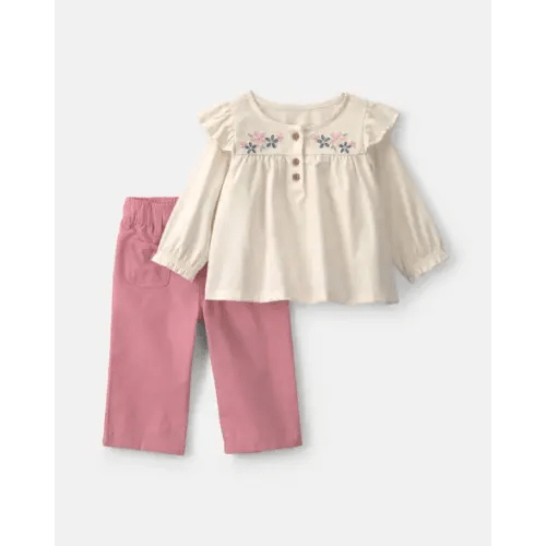 Baby Girl 2-Piece Floral Long-Sleeve Top & Pant Set - Pink/Cream | Carter's