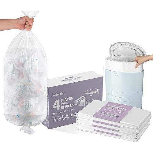 Diaper Pail Refill Bags (4 Pack) for Most Classic Diaper Pails - Recycled Ocean Plastic - Holds Up to 1980 Newborn Diapers - Fresh Scent & Odor Control for Baby Parents