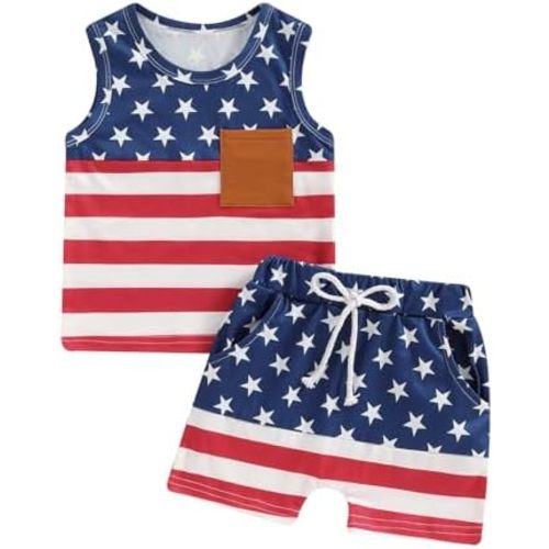 Kupretty Baby Boy Summer Clothes Sleeveless Tank Tops Vest T-Shirt + Casual Shorts Toddler Outfits Set