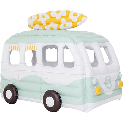 PLAYSMOL Inflatable Camper Van Kids Play Tent with Surfboard, Indoor Pop-Up Playhouse for Toddlers & Kids, Pretend Play Toy, Easy Inflate PVC Playhouse for Bedroom Playroom Party