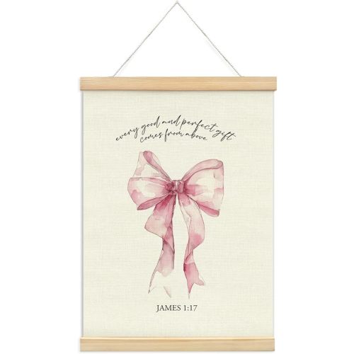 foedor Christian Wall Art, Coquette Bow Themed Gifts, Scripture Wall Art Poster Hanger Frame, Bible Verses Posters, Christian Decor for Bedroom, Living Room, Office 12x16(pink)